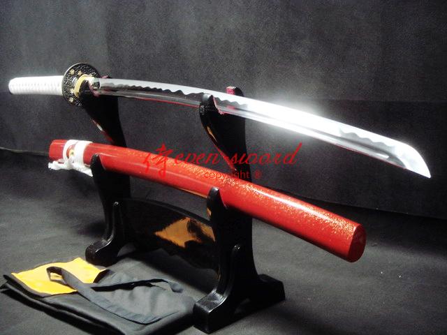 Hand Forged Red Japanese Katana Flower Tsuba Sword Sharpened Can Cut Tatami