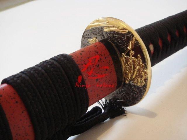 Handforged Japanese Warrior Tsuba Katana Red Saya Blunt Edge
