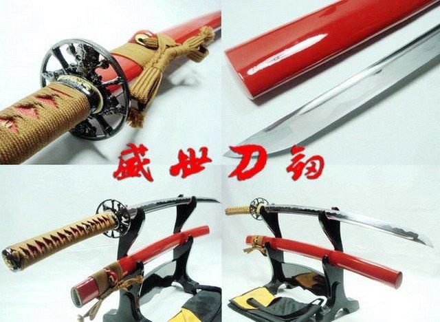 Hand Forged Red Japanese Skull Tsuba Katana Sword Sharpened Can Cut Tatami