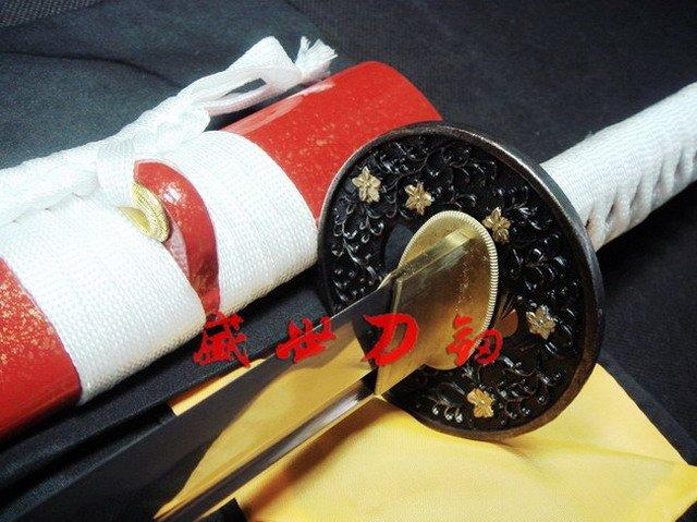 Hand Forged Red Japanese Katana Flower Tsuba Sword Sharpened Can Cut Tatami