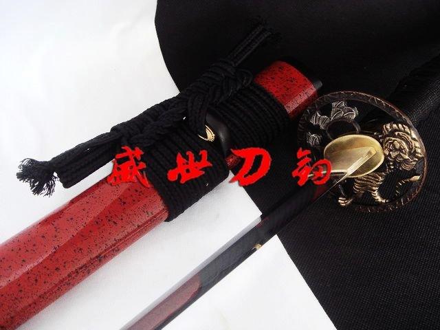 Hand Forged Japanese Red Sword Tiger Tsuba Geometrical Kissaki Kobuse Blade