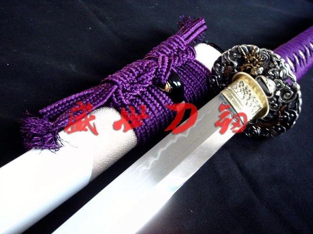 Clay Tempered Japanese Samurai Katana Silver Dragon Tsuba Sword Kobuse Blade