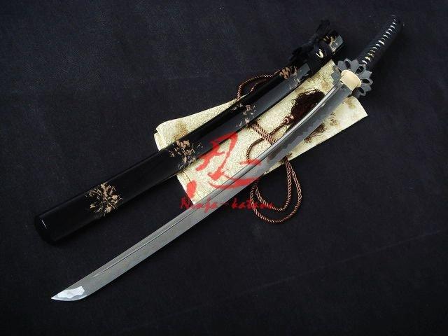 Handmade Black Japanese Katana Petal Tsuba Full Functional Sword Sharpened Blade